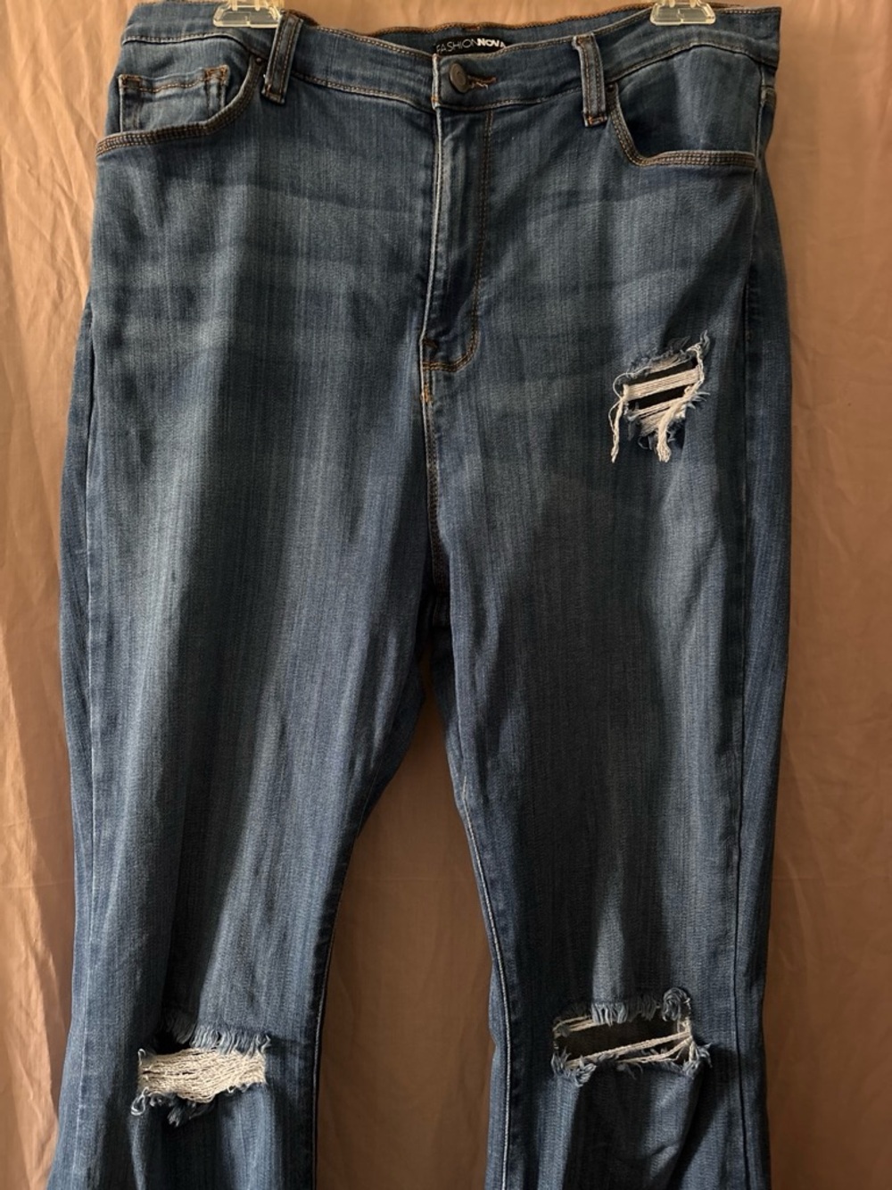 Fashion Nova Women's Blue Distressed Boot Cut Jeans